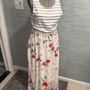Simple White and Red Floral Maxi Dress